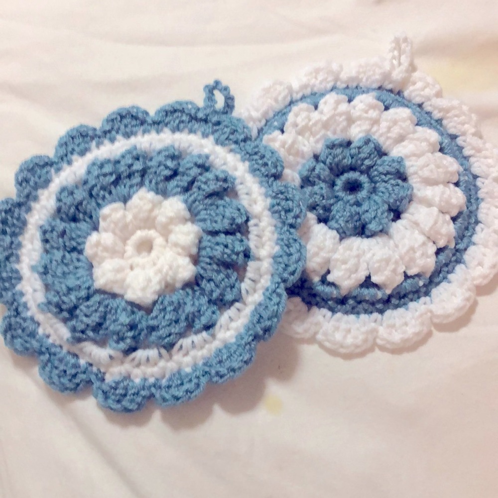 Hand Crochet Pair of Round and Puffy Potholders.